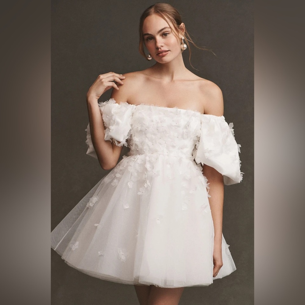 NWT BHLDN Cleo Square Neck Puff-Sleeve Mini Dress